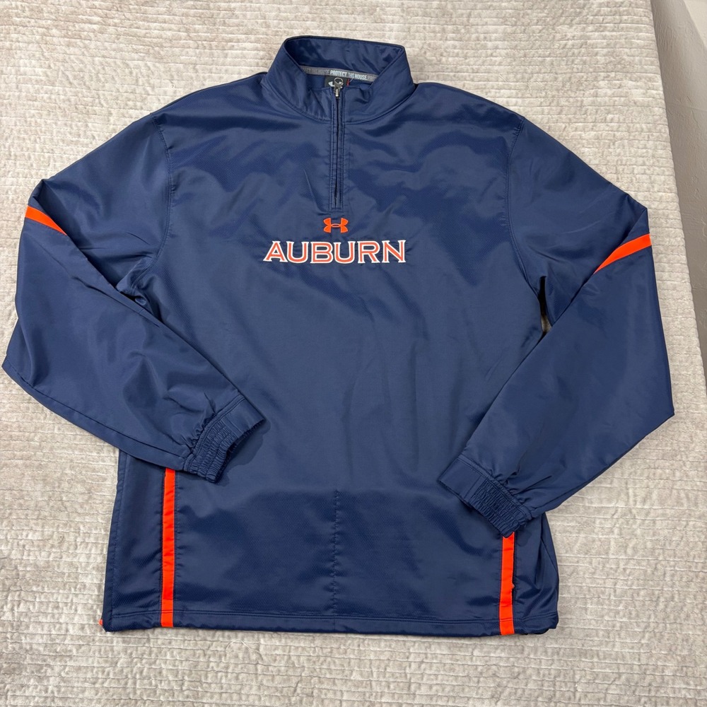 Under Armour Auburn Tigers Mens Large Navy Orange 1/4 Zip Windbreaker War Eagle